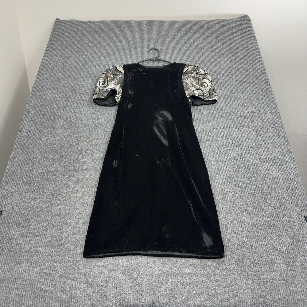 Vintage Carolina Herrera Dress Womens 6 Black Velvet Sequin Puff Sleeve Cocktail